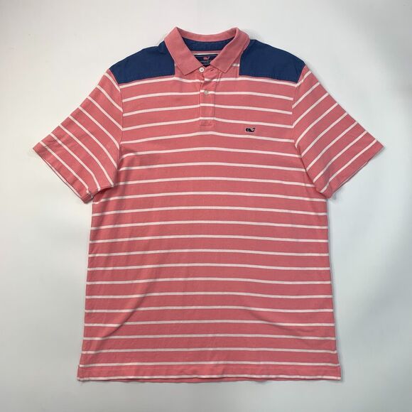 Vineyard Vines Polo Shirt Mens L Large Pink Striped Cotton Collared Island Shep - Picture 3 of 12